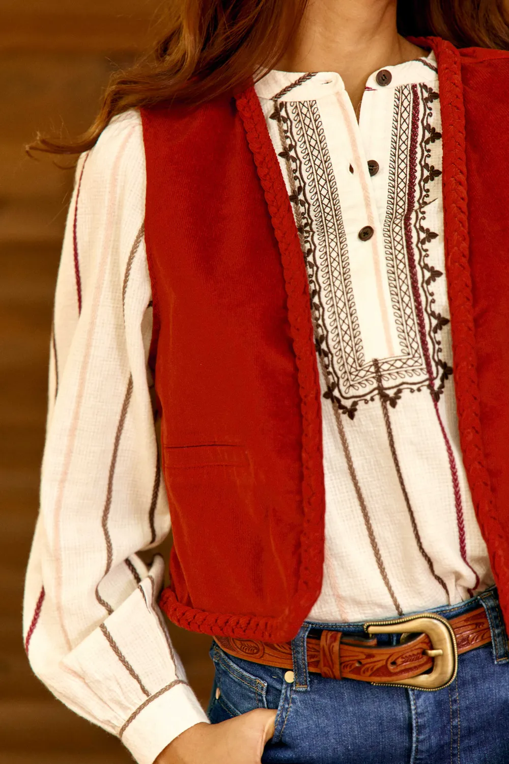 La Petite Etoile Vann gilet brique ribfluweel