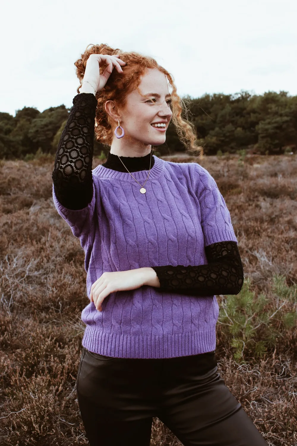 LOVEDRUNKY Kabel Knit trui paars zachte kabelstructuur
