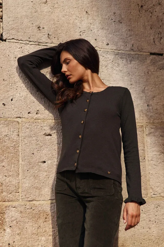 La Petite Etoile Monet vest kaki knopen ruches