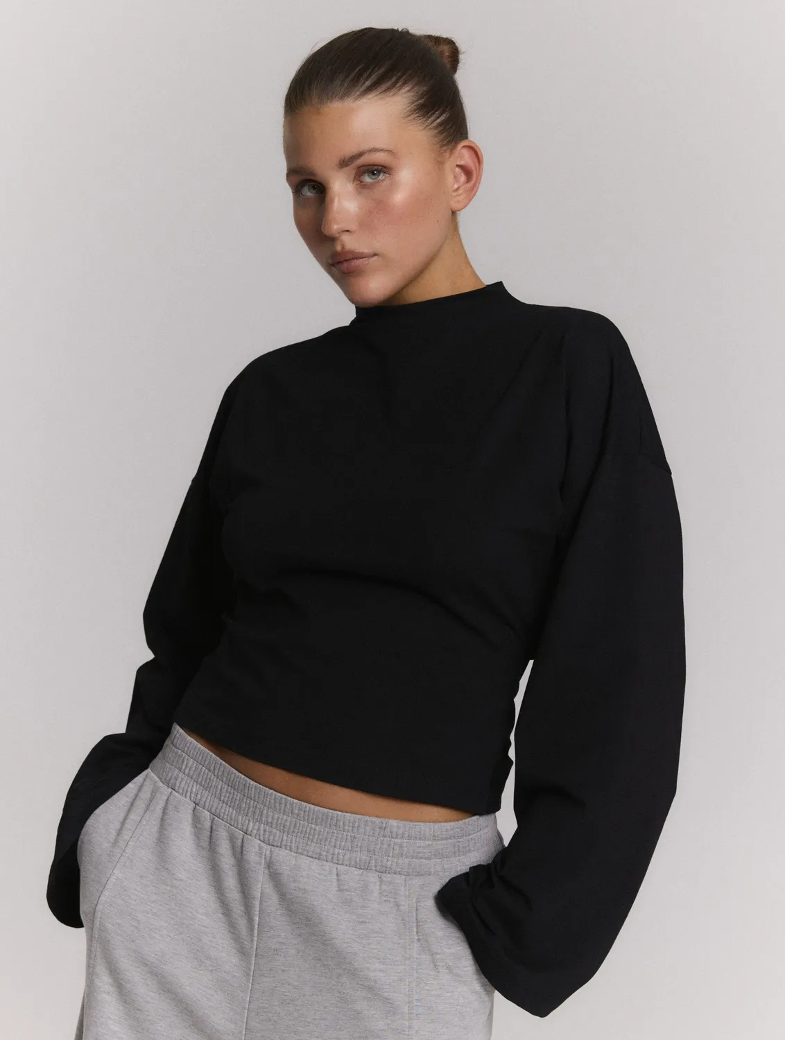 Amiek Feather longsleeve top zwart katoen S