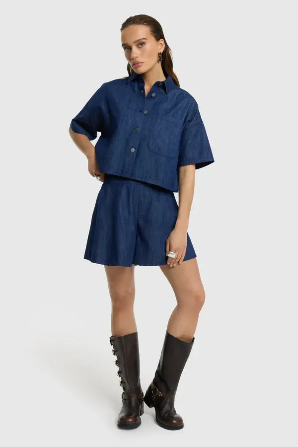 Amiek Short Cindy short navy denim-look zacht