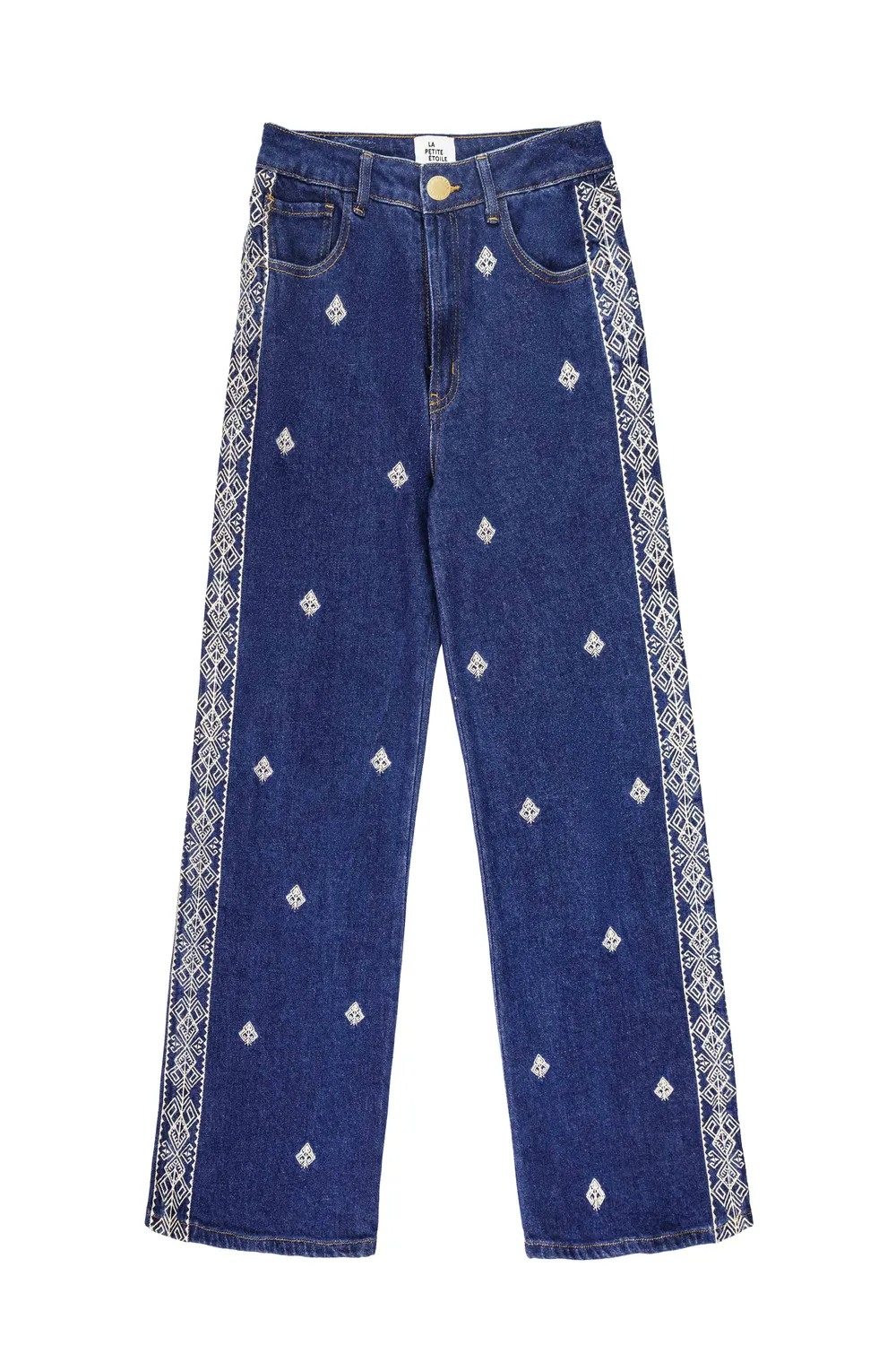 La Petite Etoile Zephyra rechte jeans 94-wash met borduursel