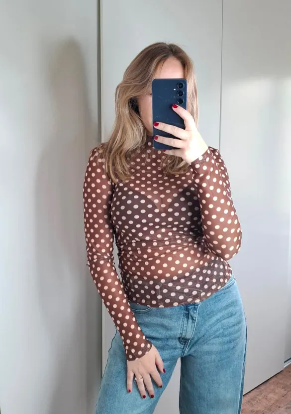 LOVEDRUNKY Mesh Top Polkadot top bruin stippen