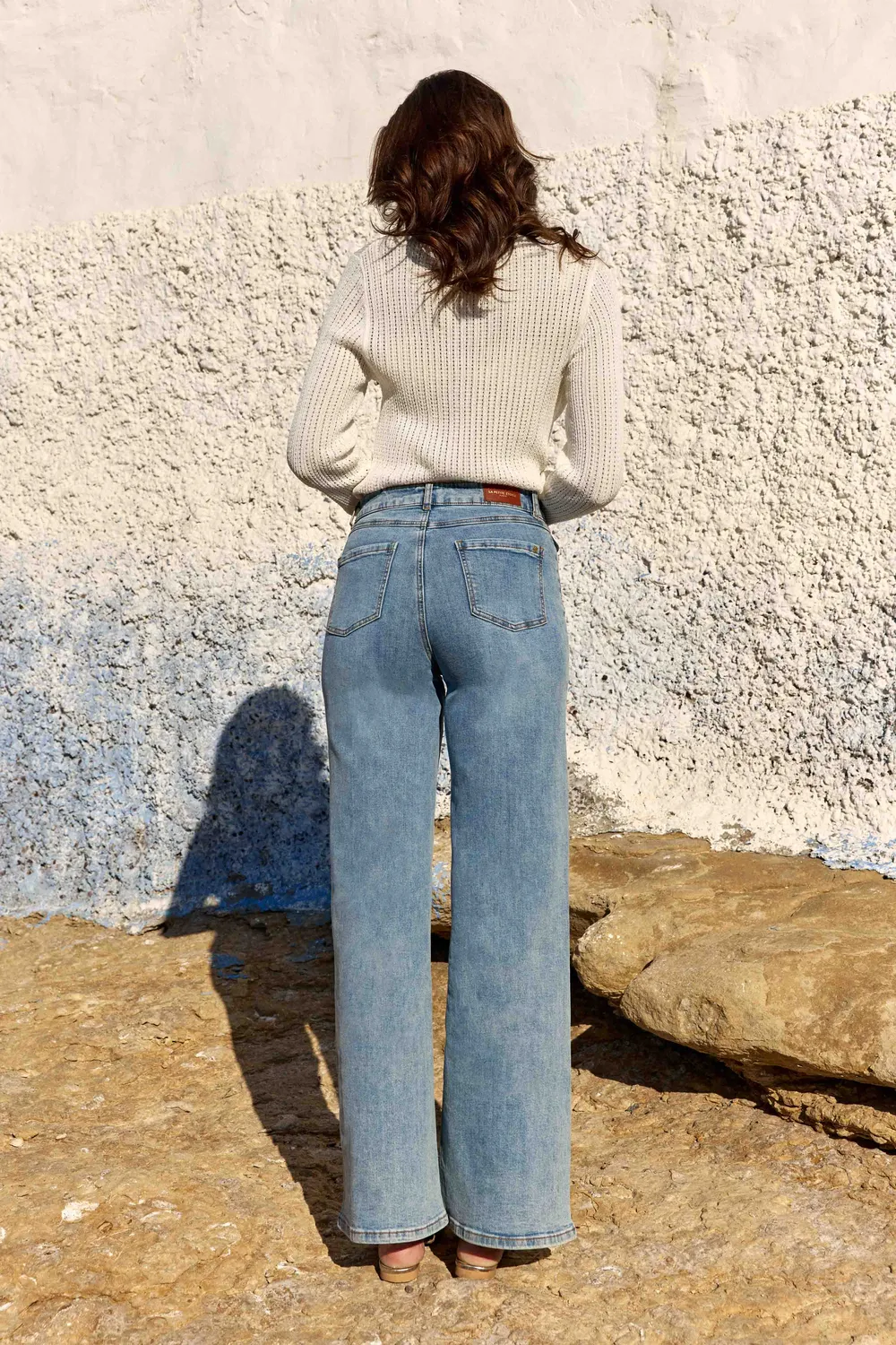 La Petite Etoile Peyton flared jeans stone hoge taille