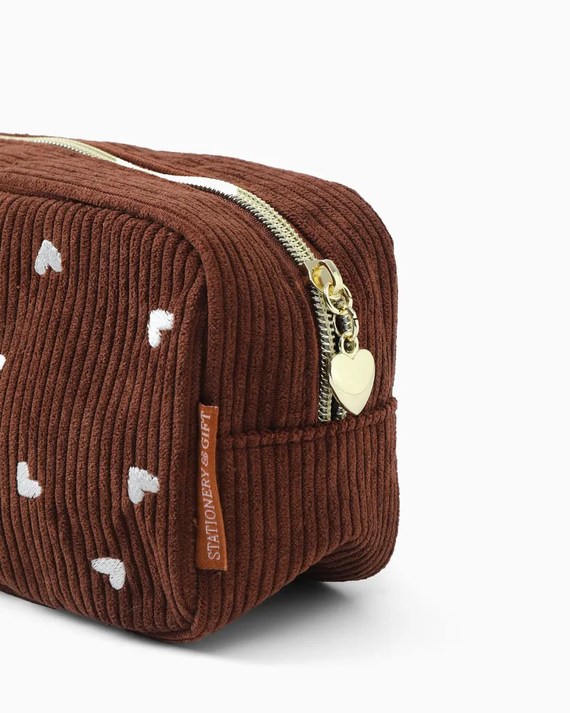 Amiek Cosmetic Bag toilettas chocolate bruin ribstof