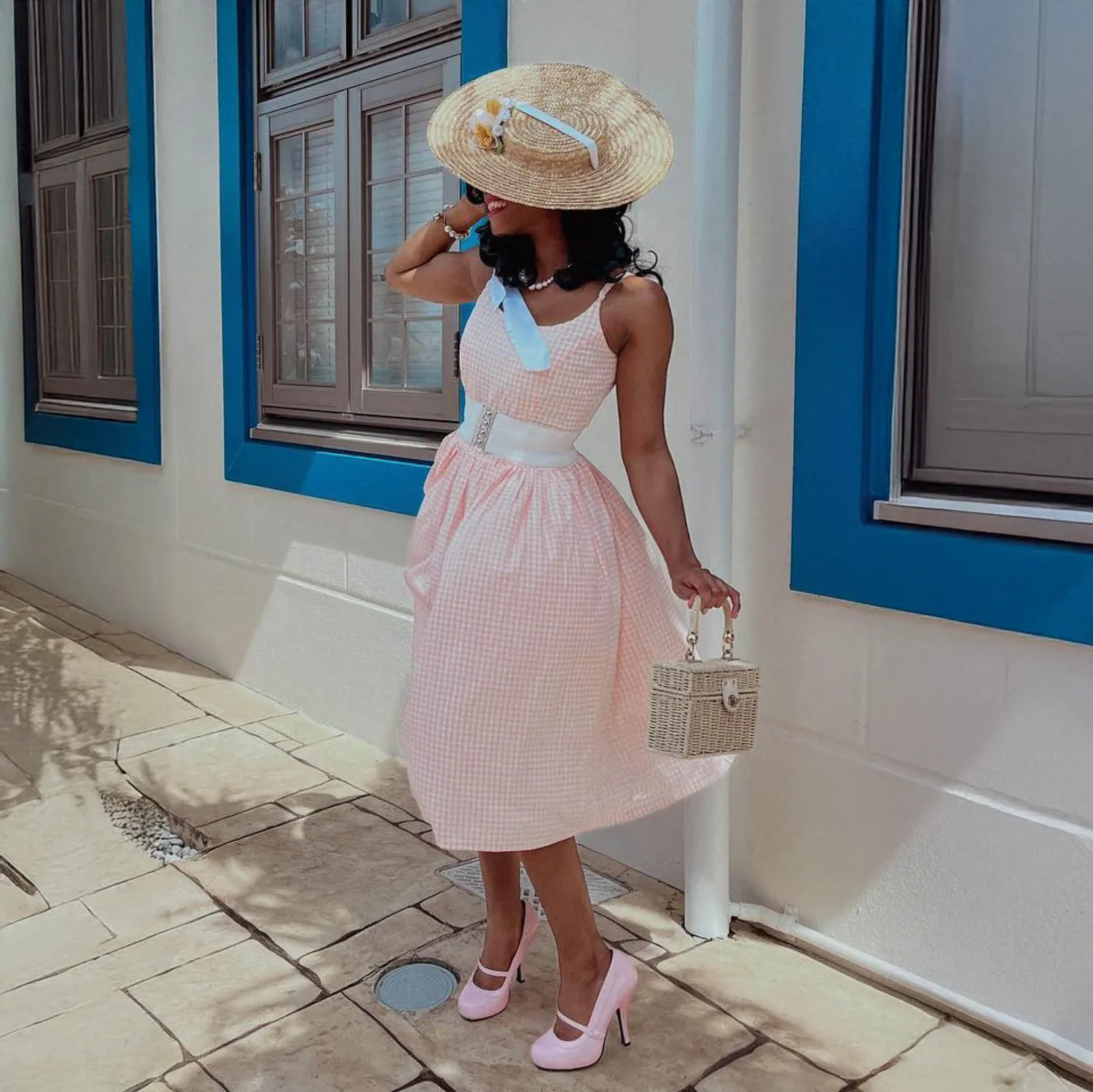 Tatyana Sandra Fit and Flare jurk roze ruit