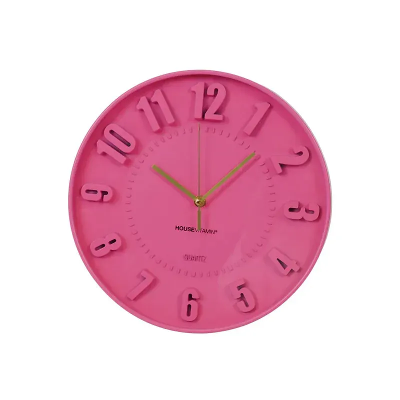 Amiek Cijfers wandklok neon pink 30 cm kunststof