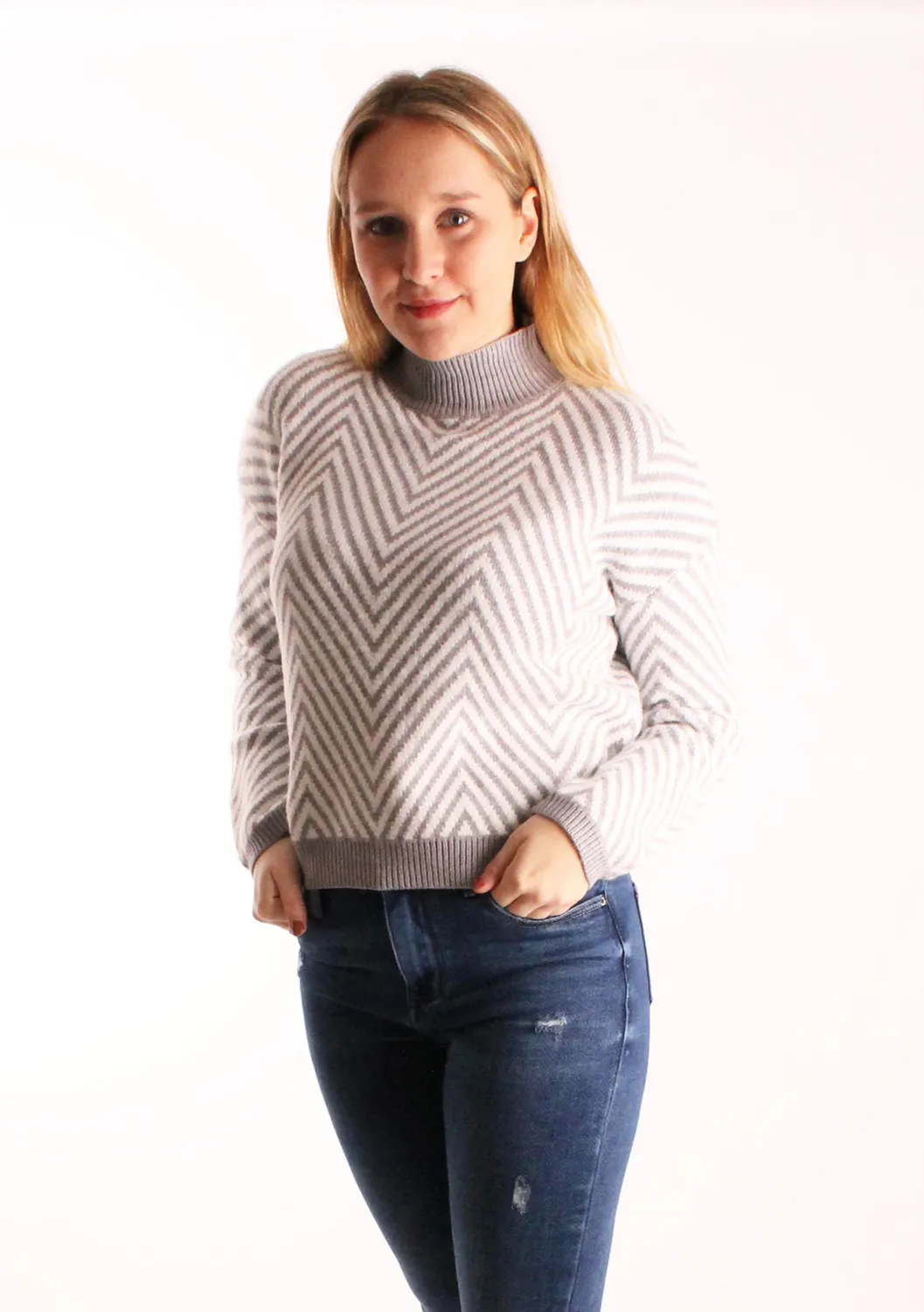 LOVEDRUNKY Zig Zag sweater grijs wit zachte knit