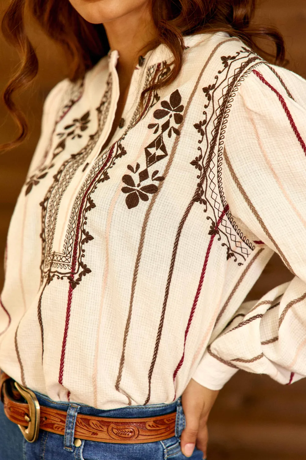 La Petite Etoile Briar blouse ecru etnische streep borduursel