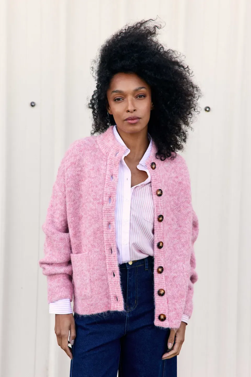La Petite Etoile Marlin vest roze gemeleerd opstaande kraag