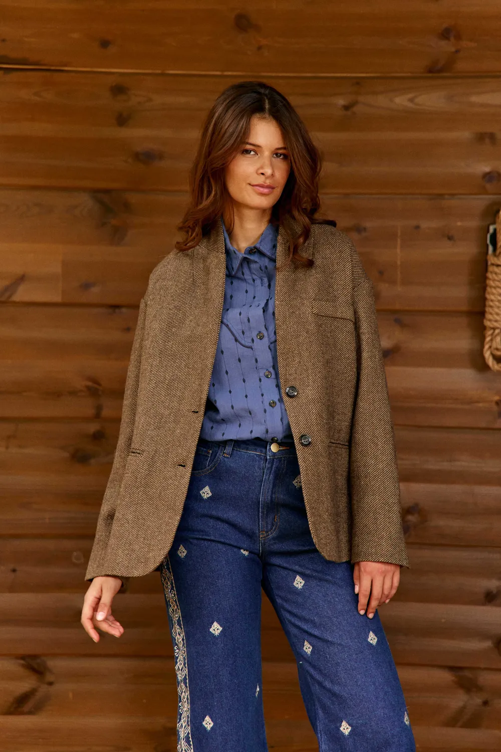 La Petite Etoile Vicka blazer bruin chevron sjaalkraag