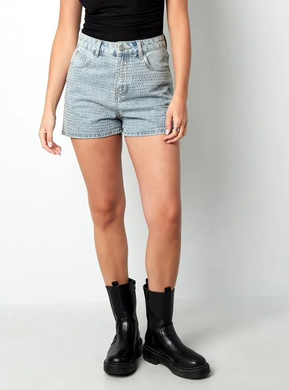 LOVEDRUNKY Glitter denim short blauw hoge taille