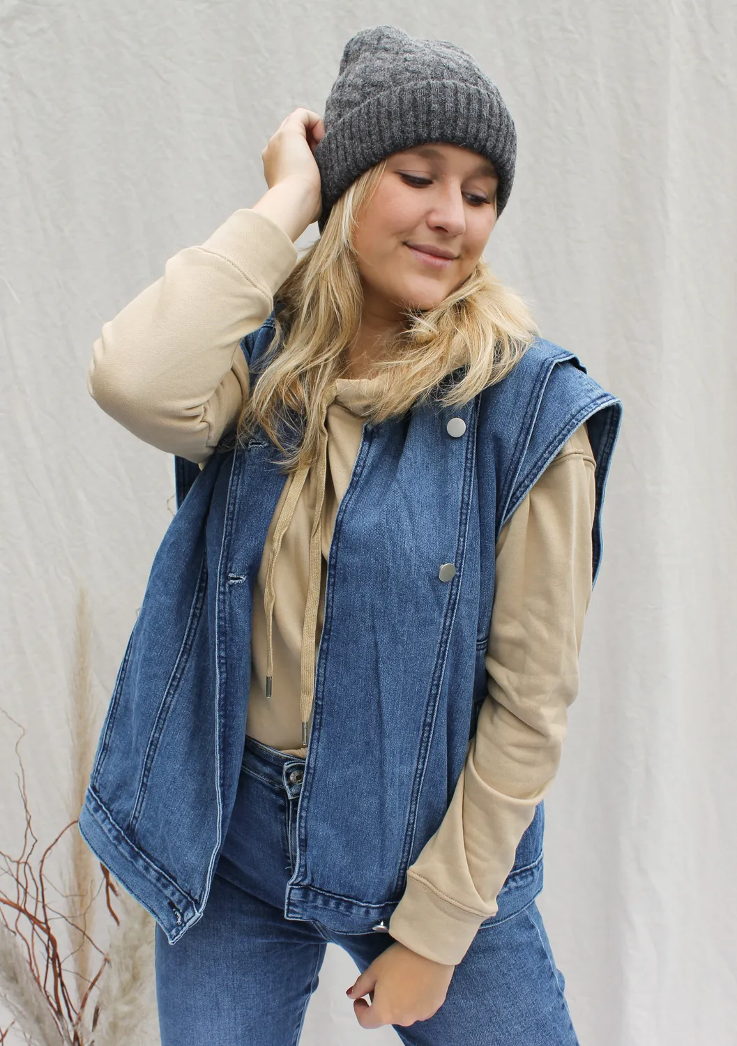 LOVEDRUNKY Biker gilet Denim blauw met ceintuur