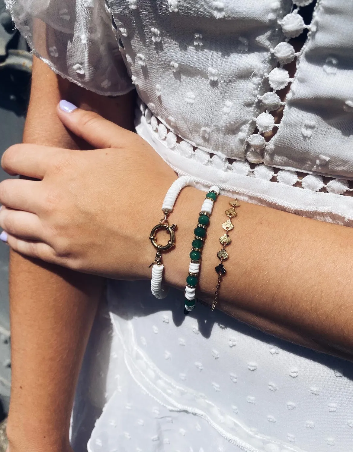LOVEDRUNKY Beach armband wit goud 17,5 cm