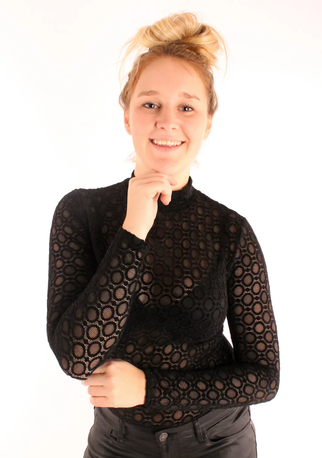 LOVEDRUNKY Kant Turtleneck top zwart kant