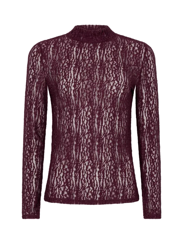 Amiek Roberta top aubergine kant semi-transparant