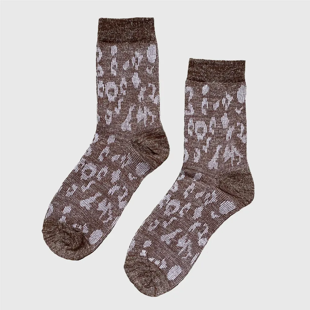 Pinned By K Leopard Glitter sokken bruin one size