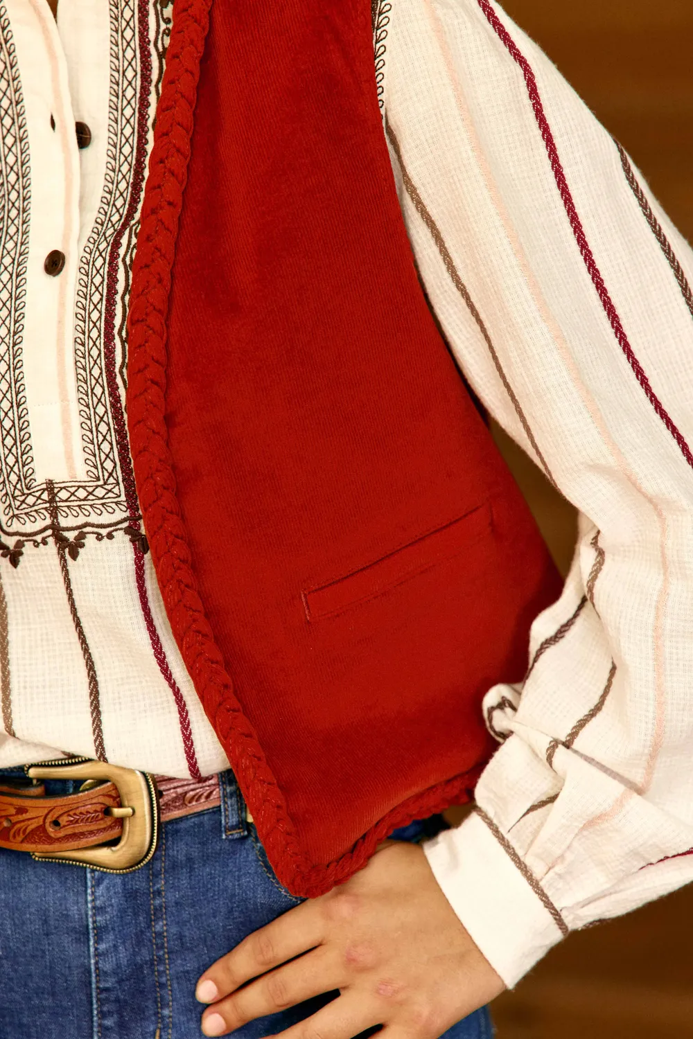 La Petite Etoile Vann gilet brique ribfluweel