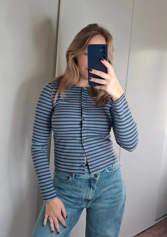 LOVEDRUNKY Top Gestreept longsleeve blauw knoopsluiting