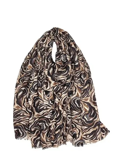 Fashion Trends Print Sjaal Zwart-Goud Dames Licht