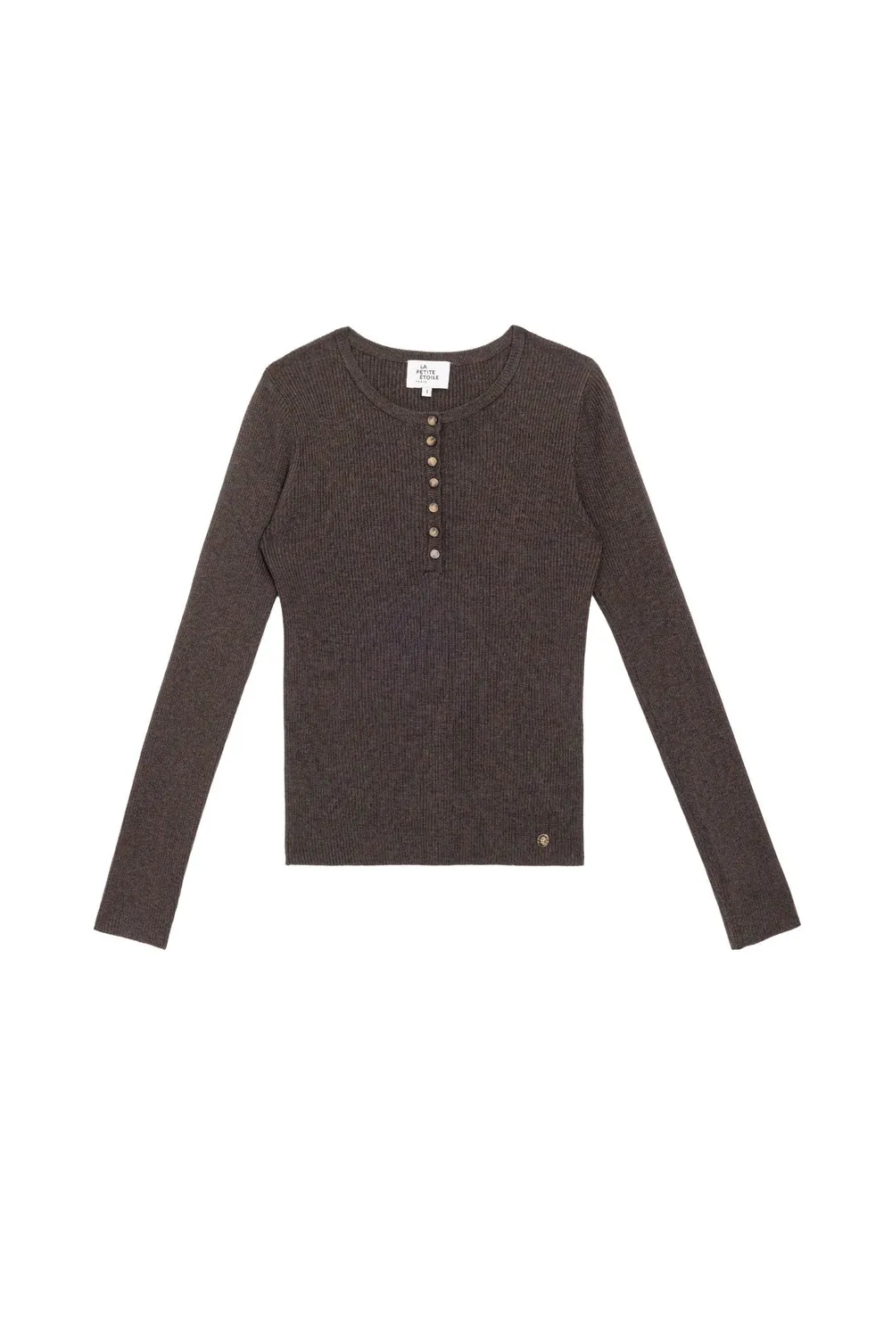 La Petite Etoile Malice trui bruin rib poloknopen
