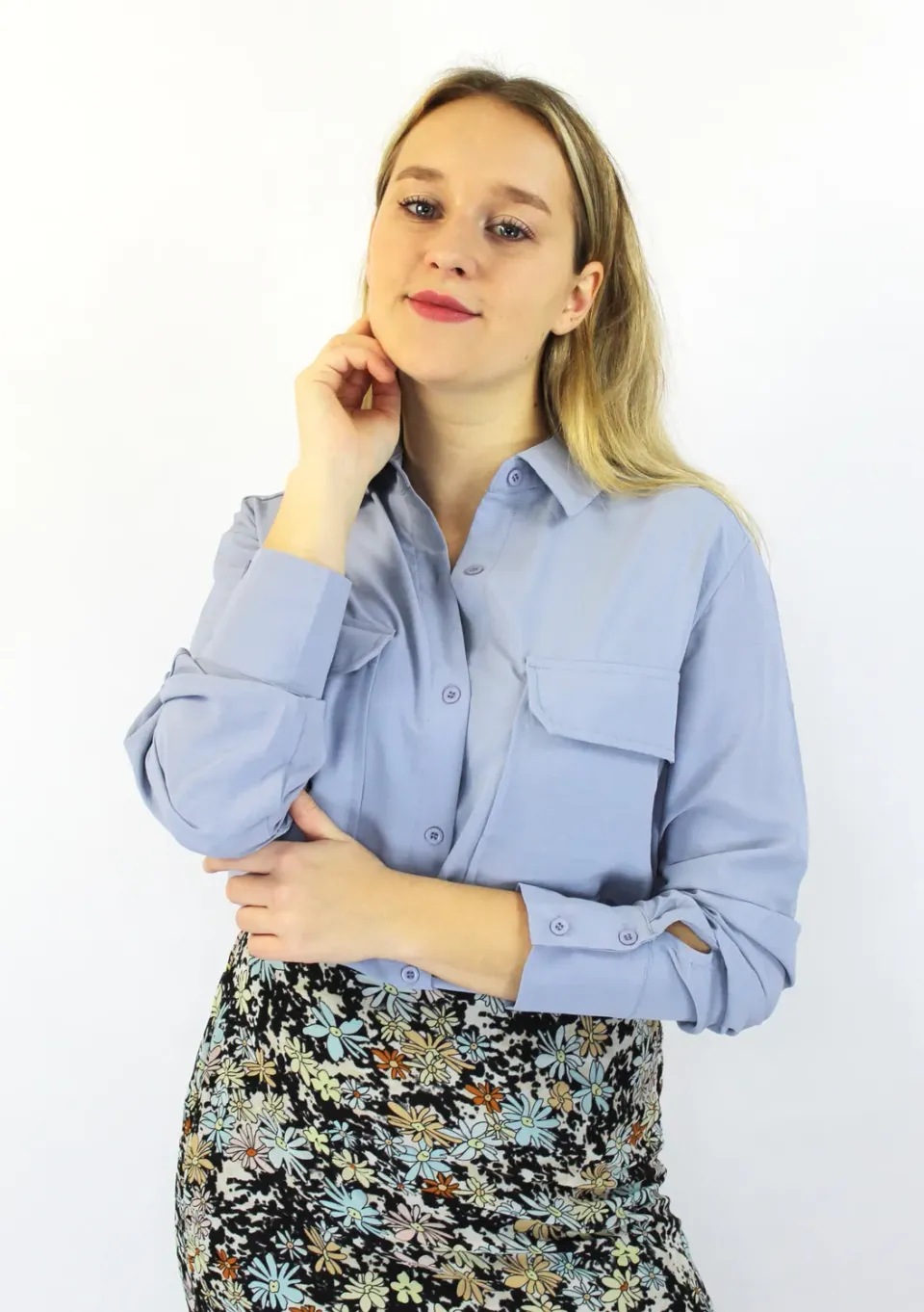 LOVEDRUNKY Pockets blouse blauw borstzakken