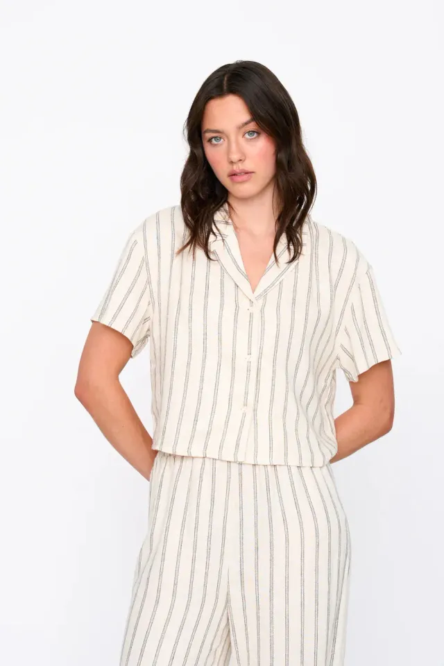 24 Colours blouse beige viscose linnen ademend