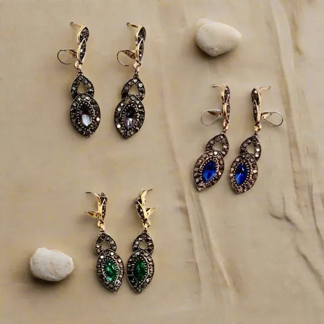Tatyana Vintage Filigree strass oorbellen blauw vintage