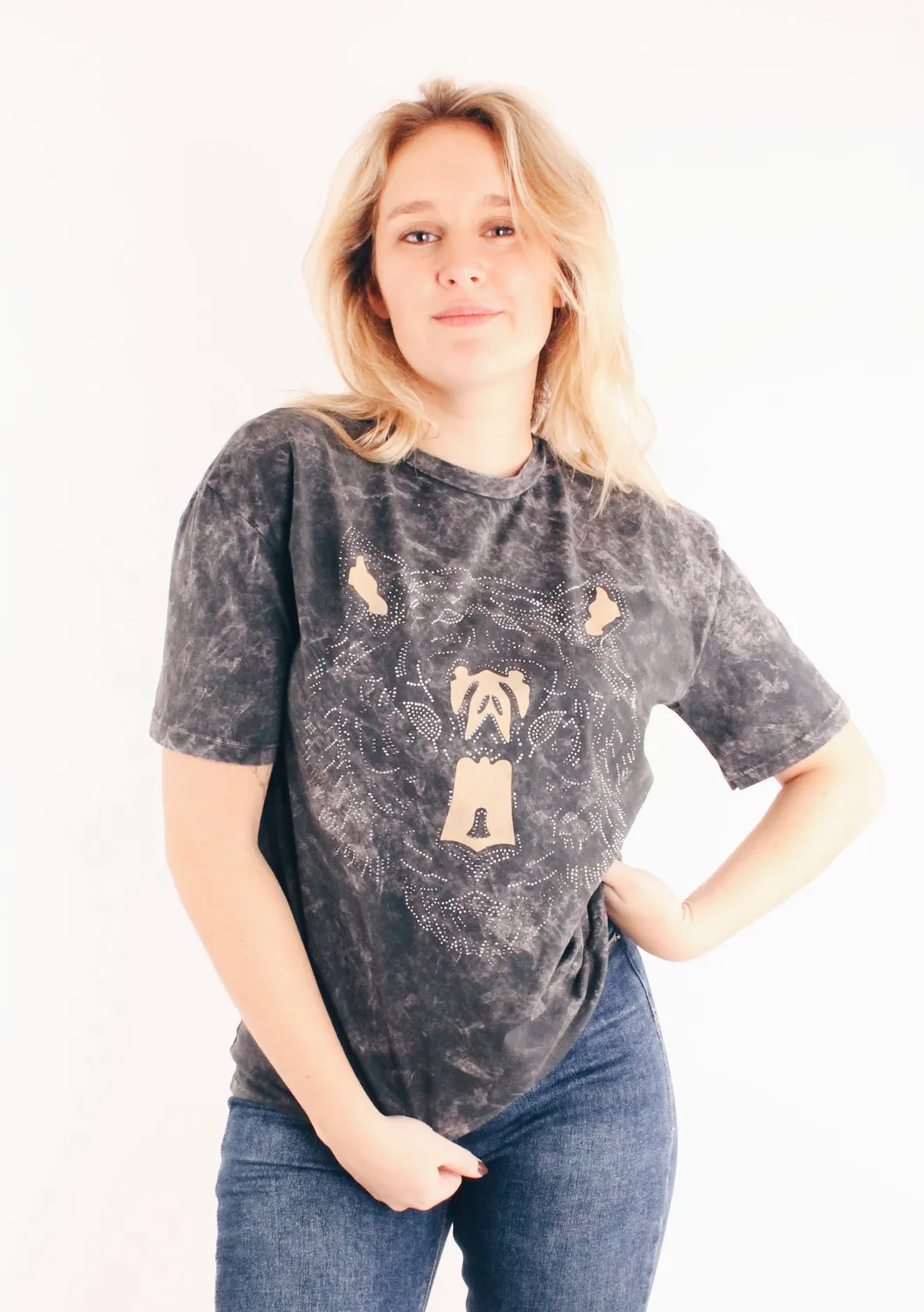Lovedrunky Tijger t-shirt donkergrijs studs