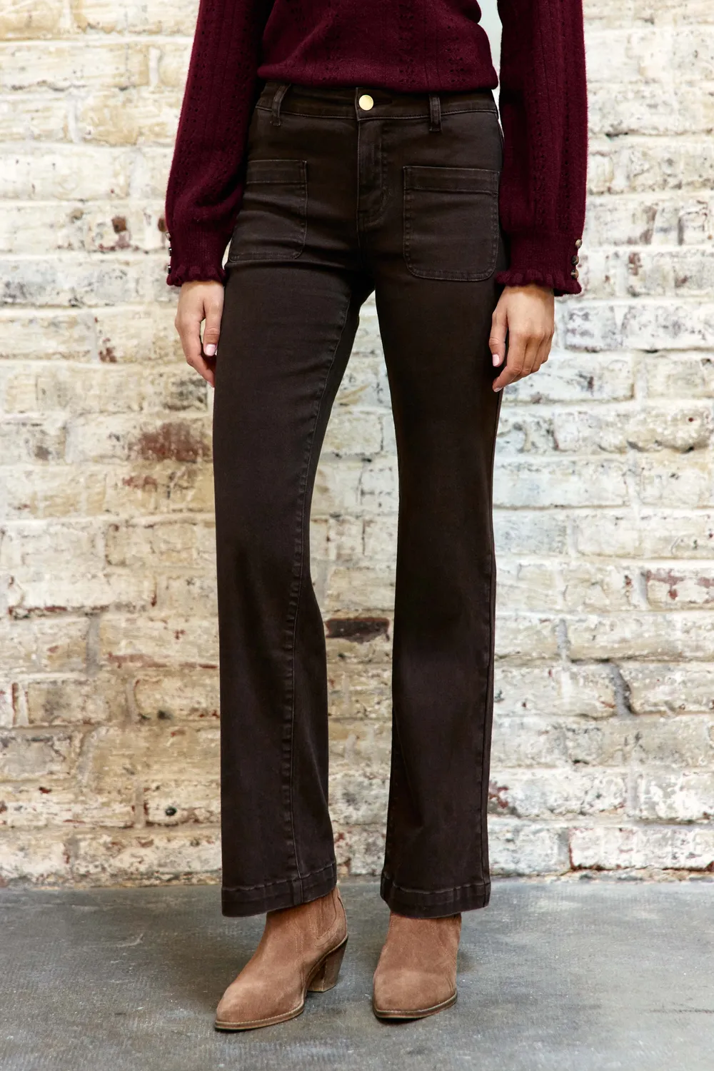 La Petite Etoile Sonny flare broek bruin hoge taille