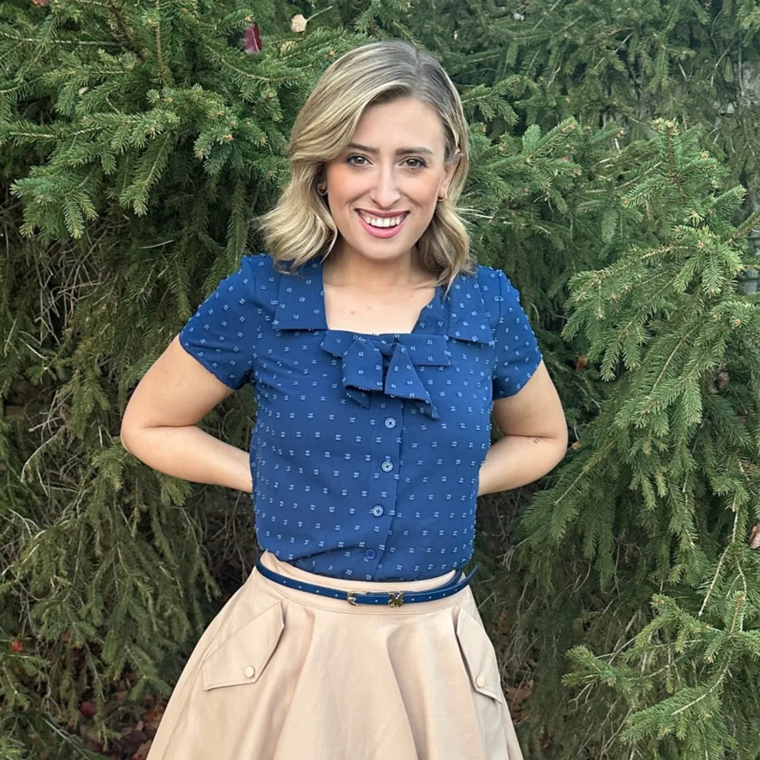 Tatyana Bonnie Bow blouse navy stip katoen
