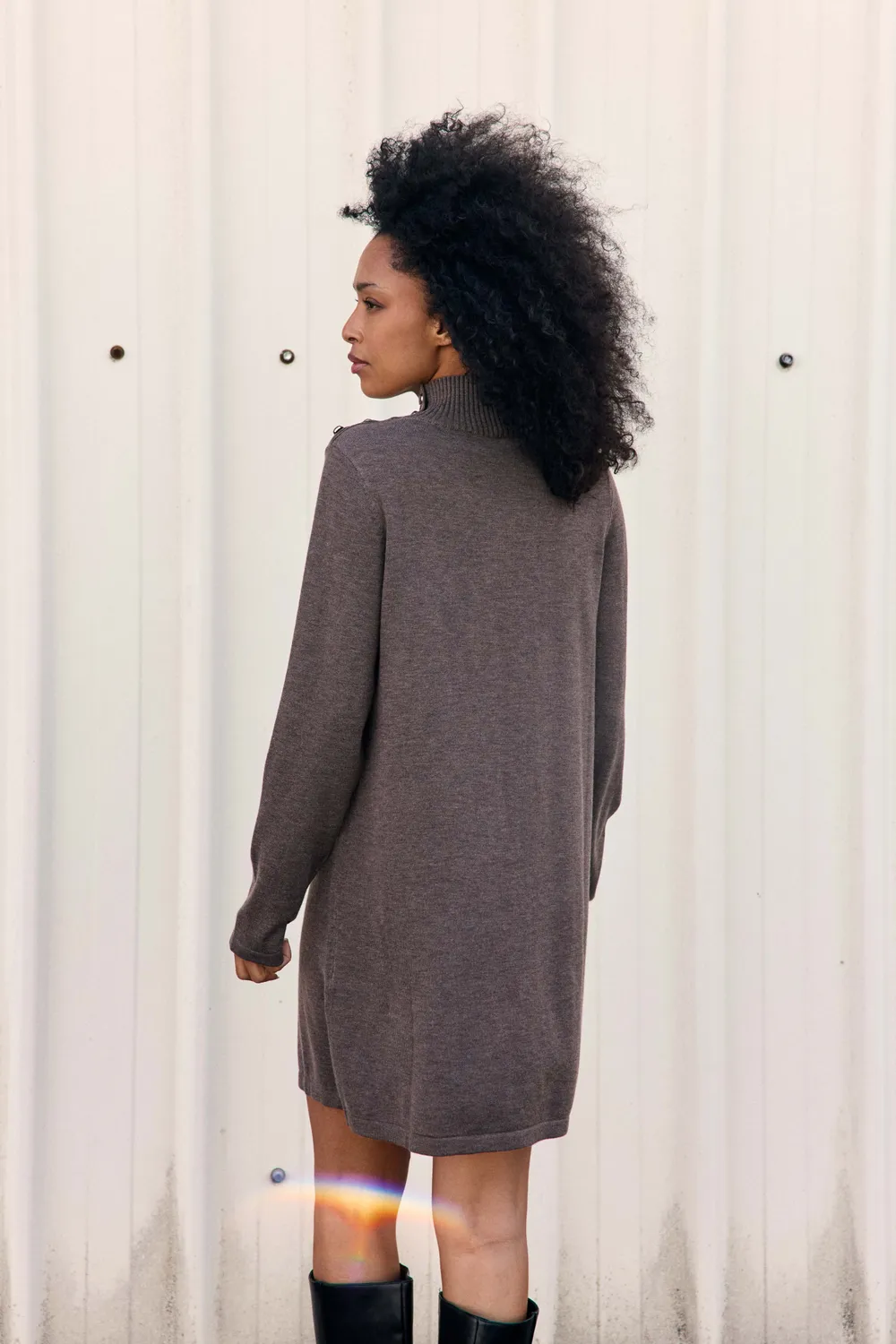 La Petite Etoile Marcia tricot jurk taupe col