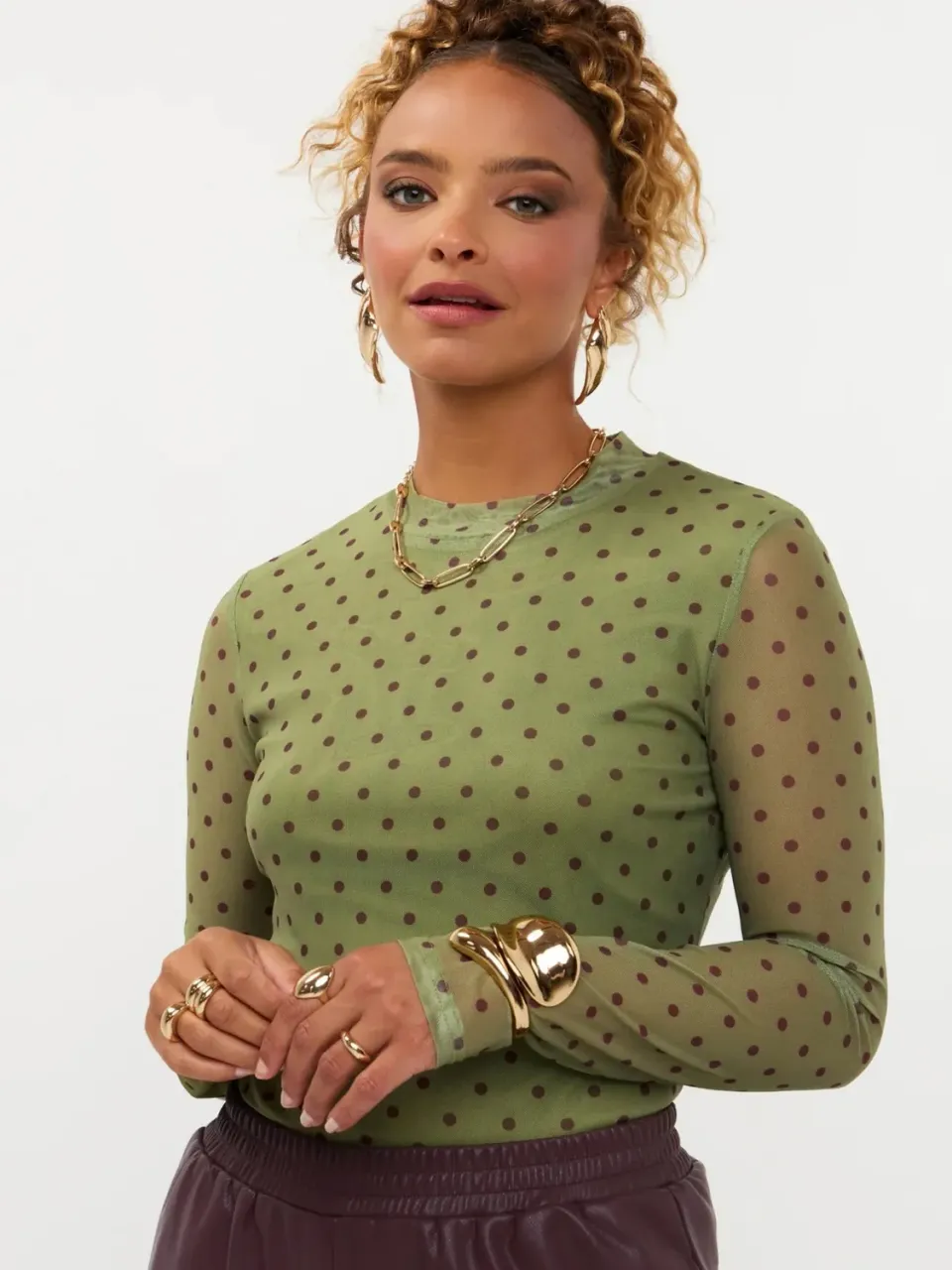 Amiek Baily mesh top groen stippen polyester
