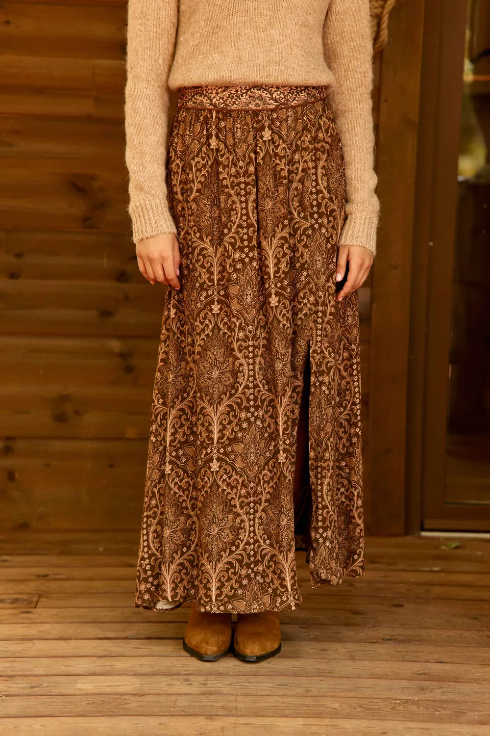La Petite Etoile Jelly lange rok bruin boho split