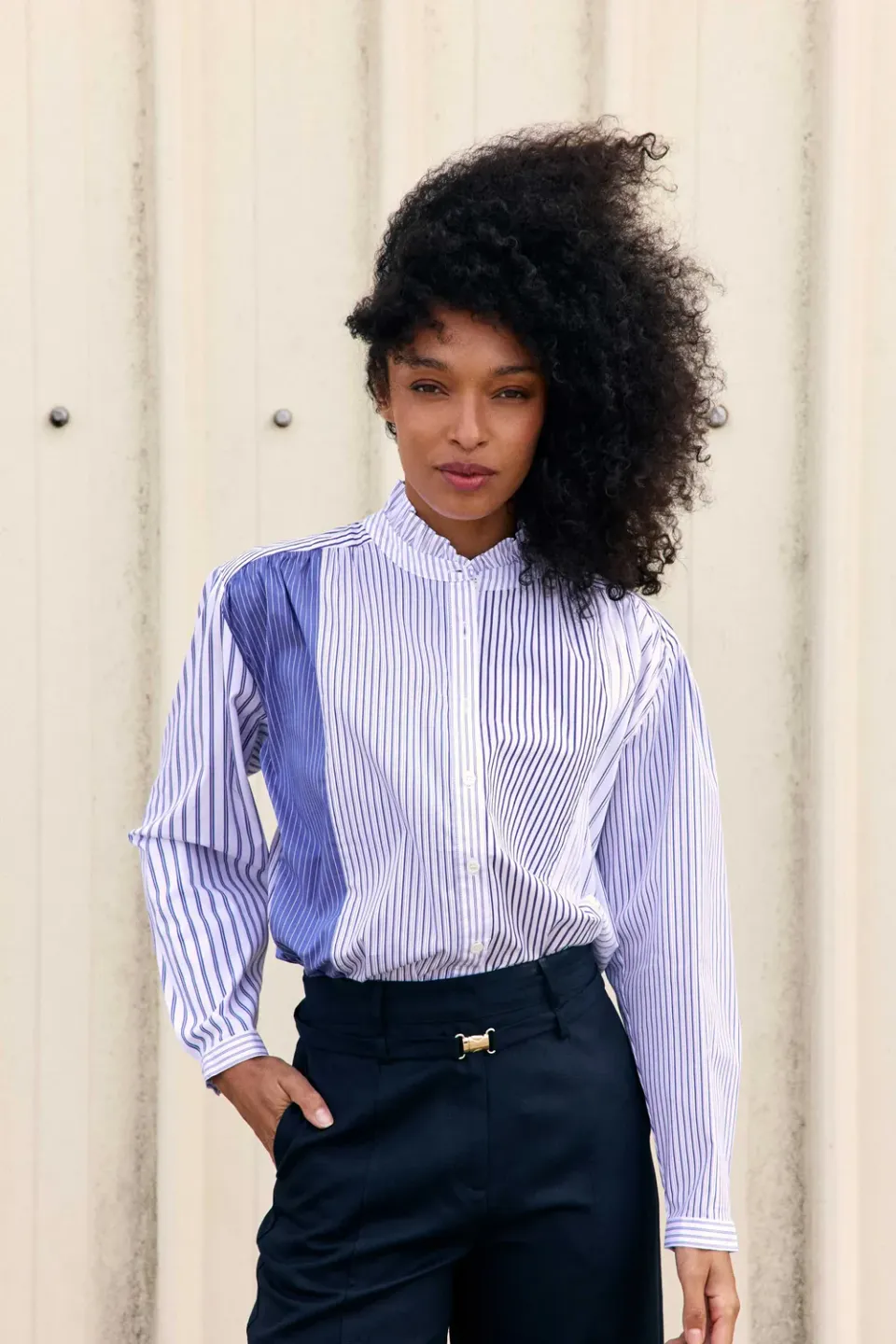 La Petite Etoile Boliane blouse strepen ecru blauw