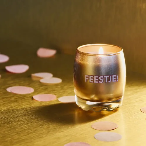 Amiek Feestje! geurkaars Silky Tonka lichtroze sojawas