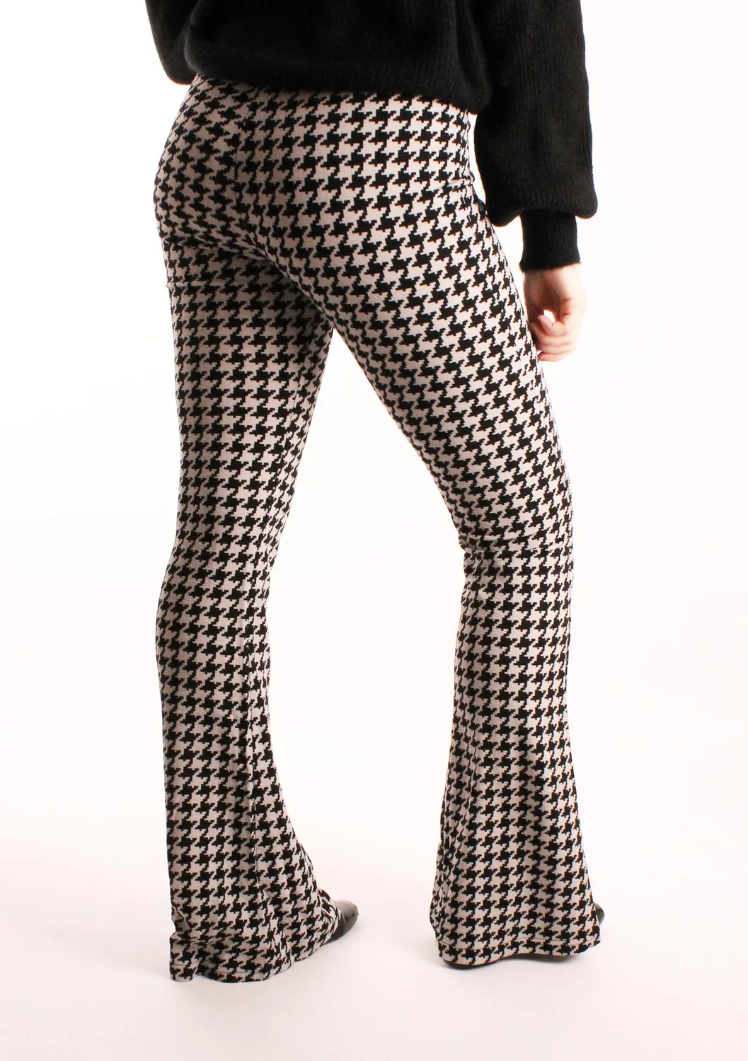 LOVEDRUNKY Flared Pied-de-poule Broek Zwart Grijs