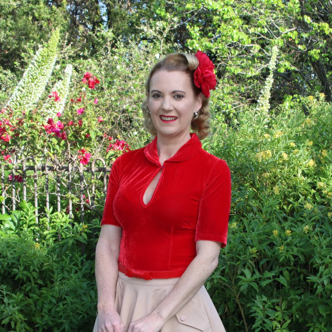 Tatyana Keynote vintage blouse velvet roze stretch