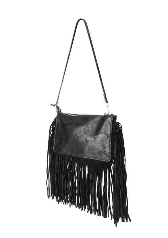LOVEDRUNKY Fringes Tas Zwart suede-look