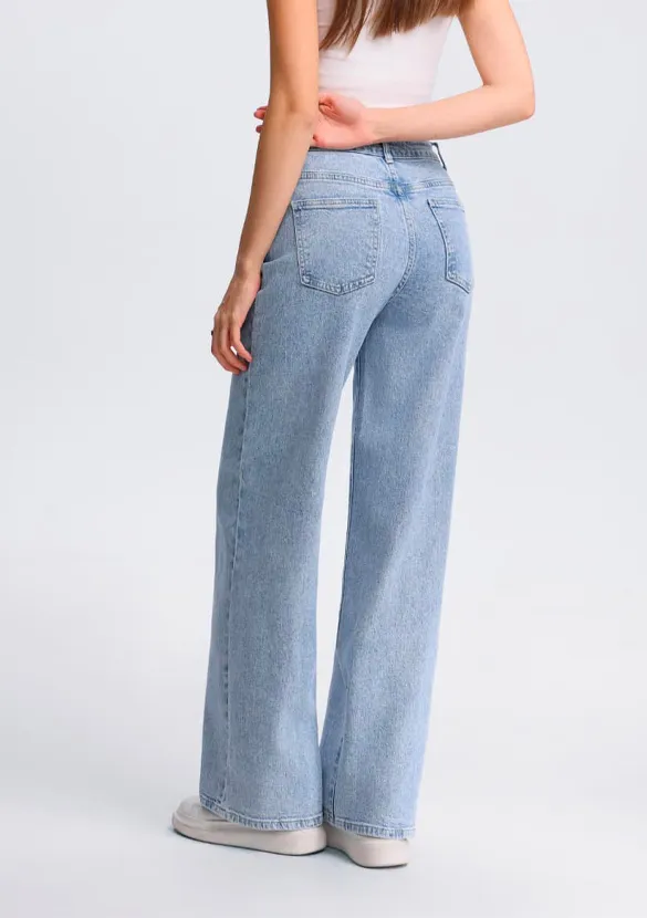 LOVEDRUNKY Wide Leg jeans blauw hoge taille stretch