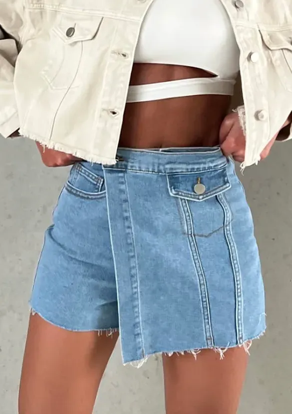 LOVEDRUNKY Denim Skort Pocket rokbroek blauw denim met zakken