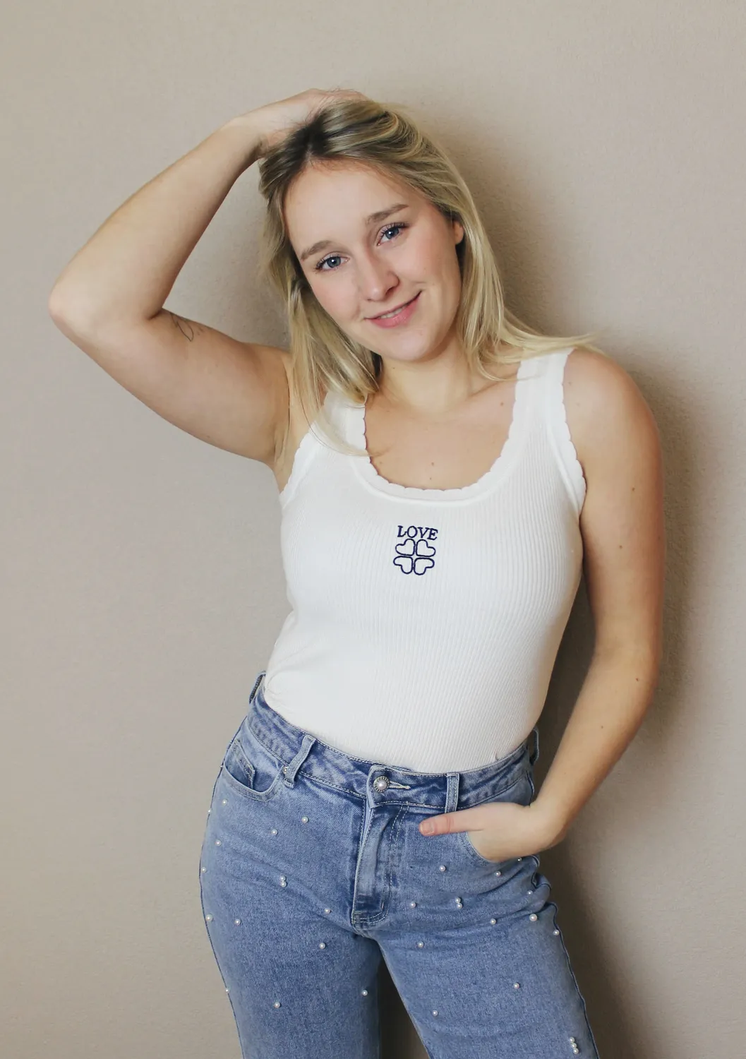 LOVEDRUNKY Love top wit one size met hartjesprint