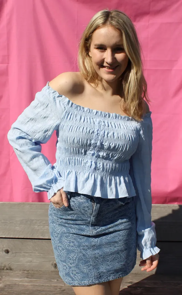 LOVEDRUNKY Off-Shoulder Top lichtblauw smock