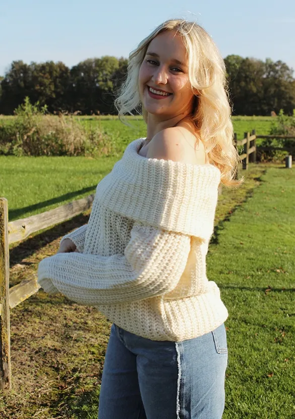 LOVEDRUNKY Off Shoulder Knitted trui off white grof