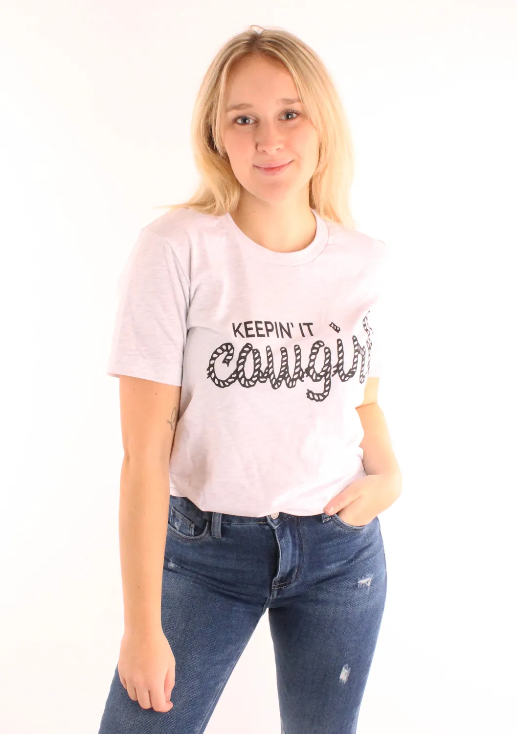 LOVEDRUNKY Keepin it Cowgirl T-shirt grijs melange stoer