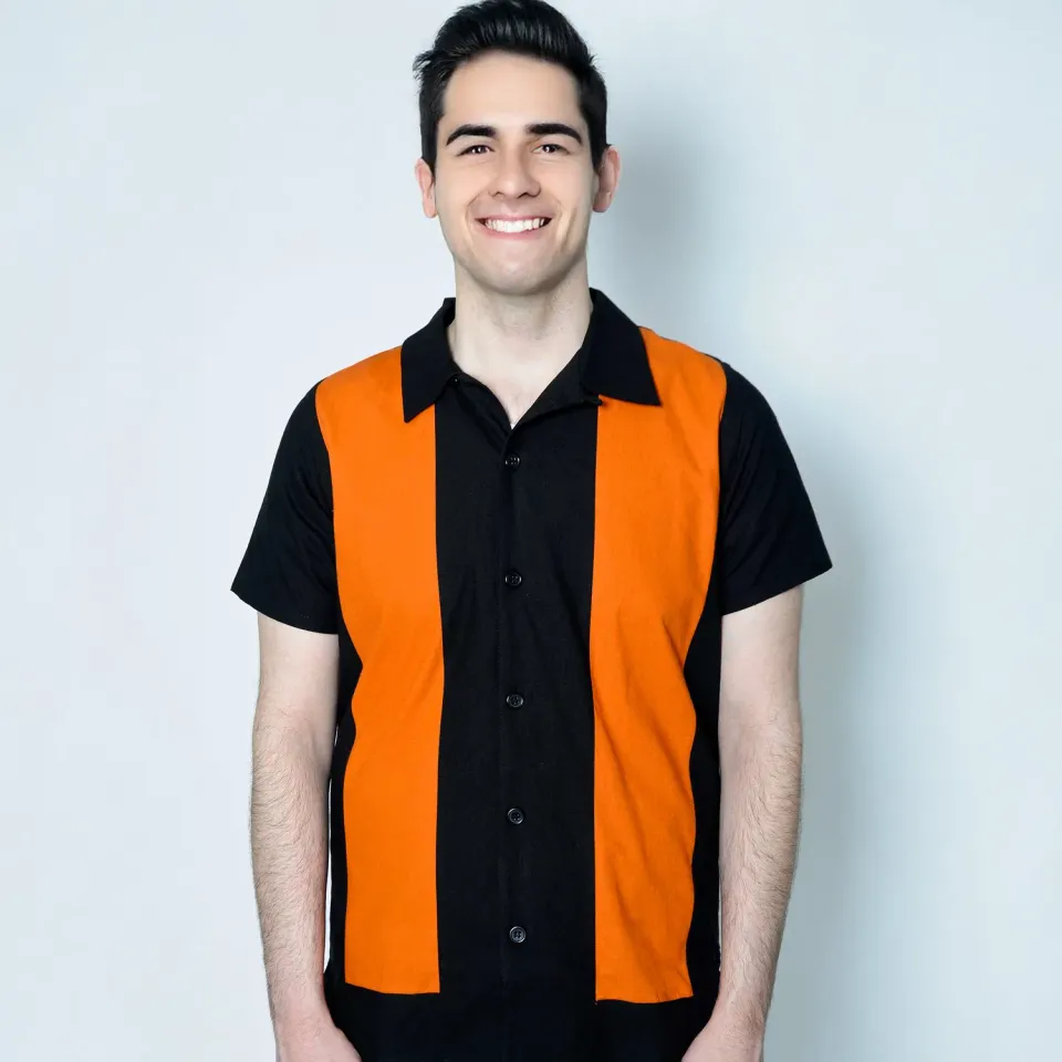 Tatyana Midwest Bowling Overhemd Oranje Side Stripe S