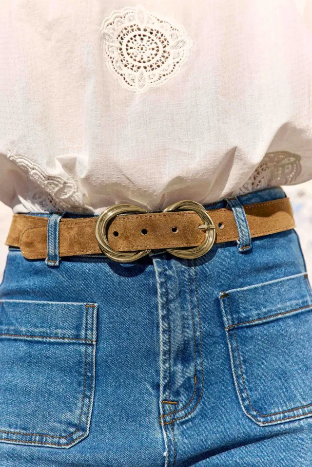 La Petite Etoile Alix riem camel suède gouden gesp