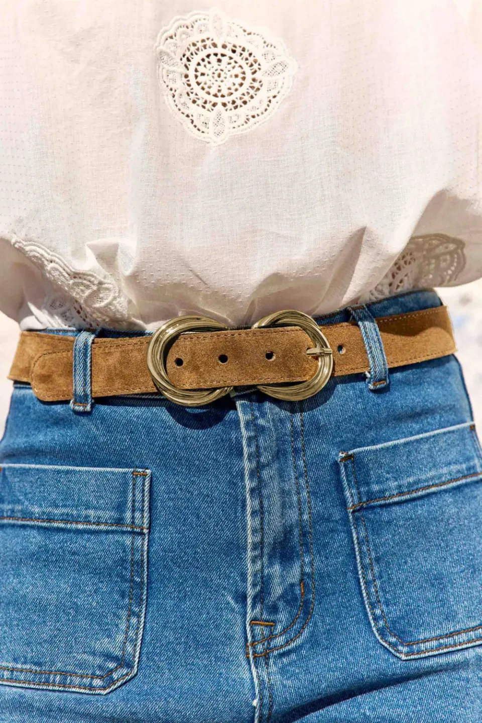 La Petite Etoile Alix riem camel suède gouden gesp