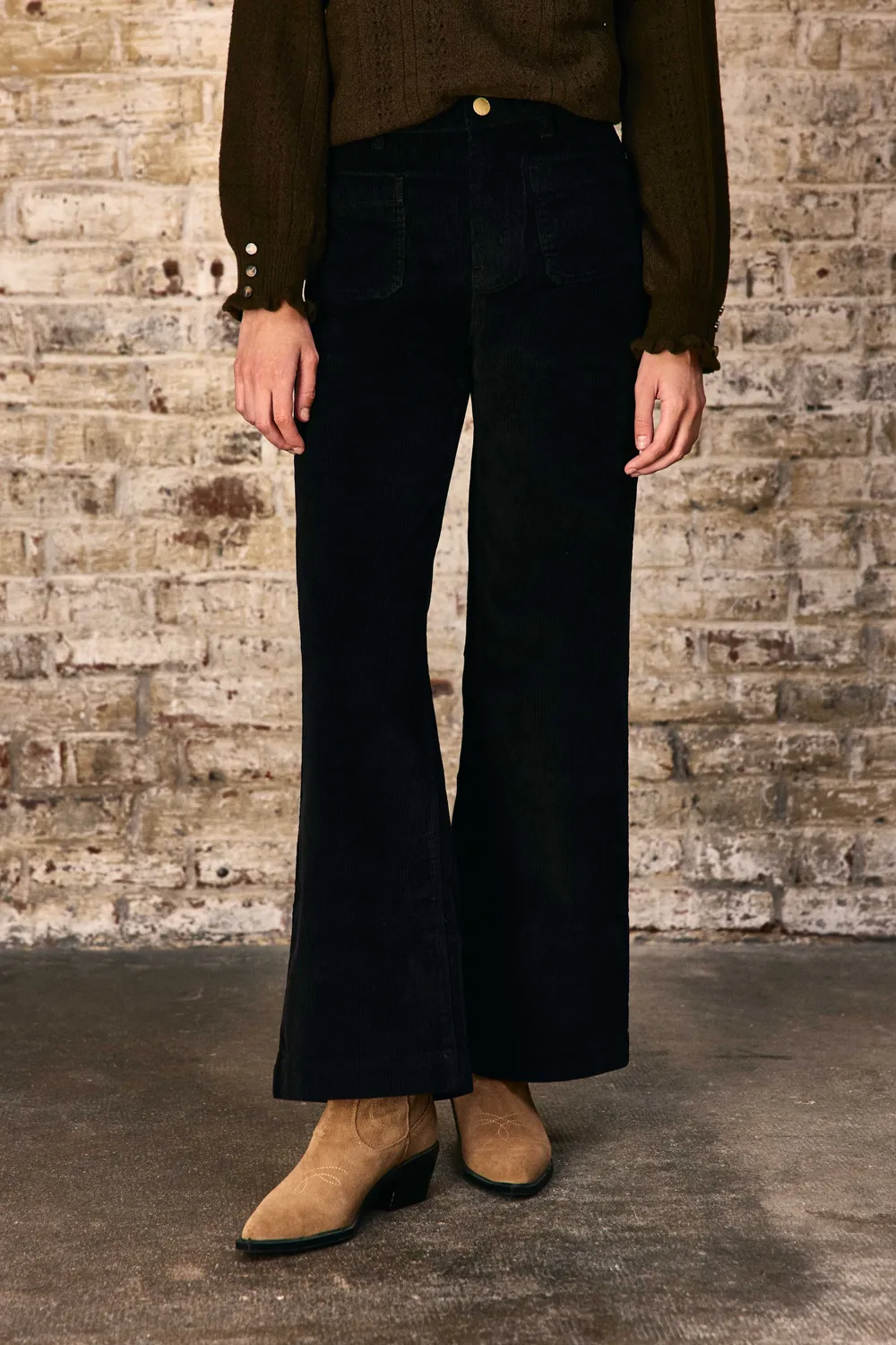 La Petite Etoile Atlanty ribfluwelen broek zwart wijd