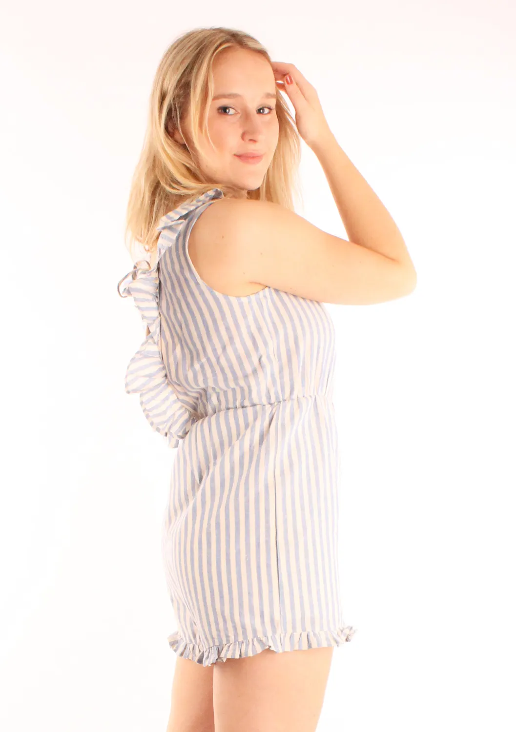 LOVEDRUNKY Gestreept jumpsuit beige blauwe streep
